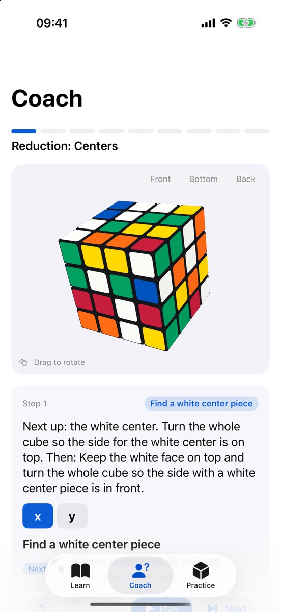 The coach solving the centers of a 4×4 cube